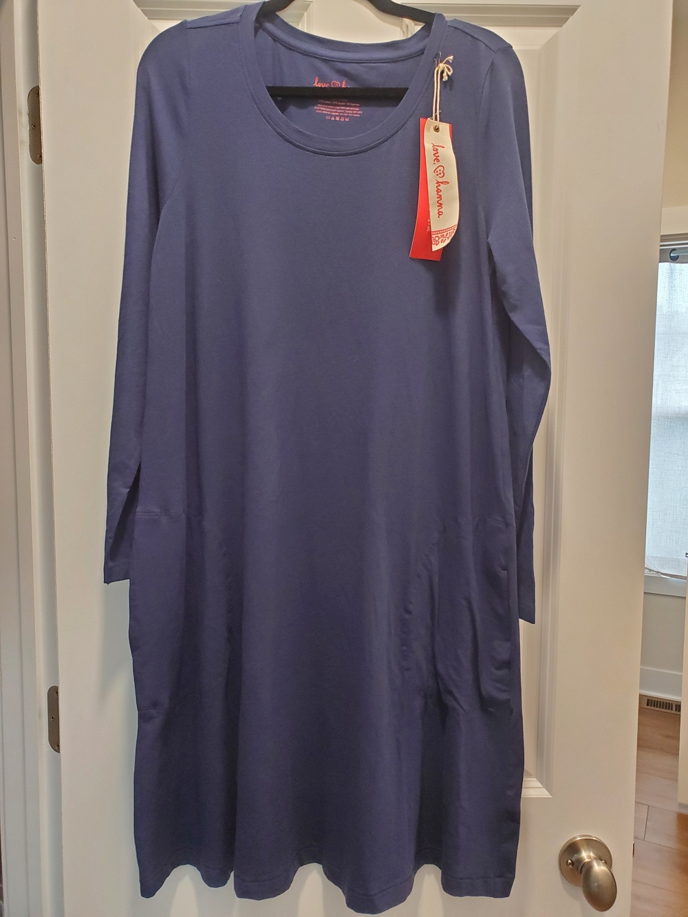 Love Hanna Women's Crewneck Long Sleeve Dress, Navy Blue, Sz M